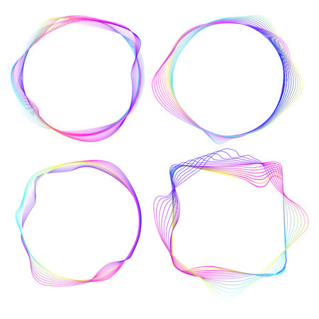 Neon glowing round and square curve shape with wavy dynamic lines on white background. Vector illustrationのイラスト素材