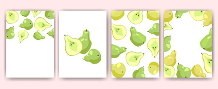 Set of cover poster design templates with abstract pear fruits. Vector illustration.Abstract summer...