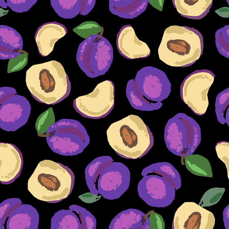 Fruit summer seamless pattern background.Plums seamless background for print, textiles,Vector illustrationのイラスト素材