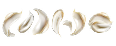Realistic cream texture of different shapes set on white background vector illustrationのイラスト素材