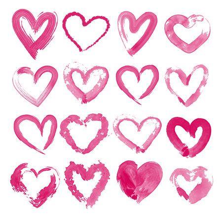 Watercolor vector hearts shapes set. Valentines Day card templates, icons, signs, badges, design elements collectionのイラスト素材