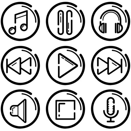 Set of music related vector line icons. Premium linear symbols pack. Vector illustration isolated on a white background. Web symbols for web sites and mobile app. Trendy design.のイラスト素材