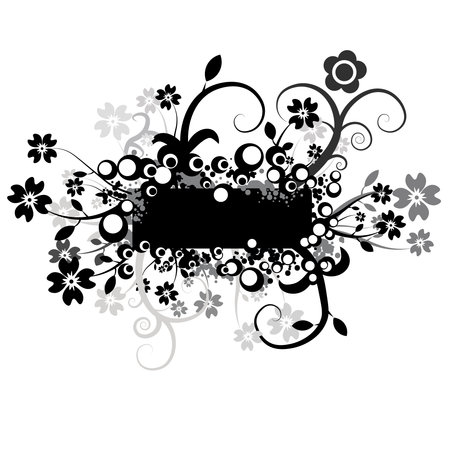 Black abstraction with flowersのイラスト素材