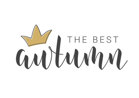 Handwritten Lettering of The Best Autumn. Template for Banner, Card, Invitation, Party, Poster, Print or Web Product. Objects Isolated on White Background. Vector Stock Illustration.のイラスト素材