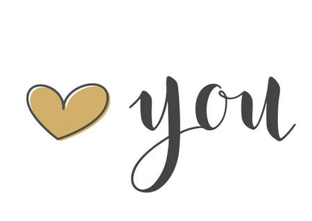 Vector Illustration. Handwritten Lettering of Love You. Template for Banner, Greeting Card, Postcard, Poster or Sticker. Objects Isolated on White Background.のイラスト素材