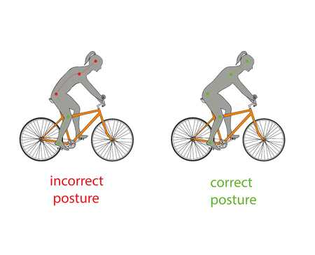 Correct posture while riding a bicycle. Vector illustrationのイラスト素材