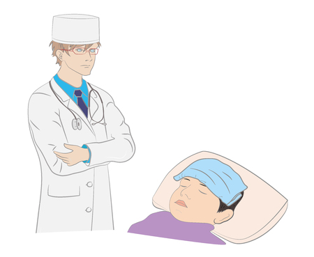 Doctor near the sick child. Vector illustrationのイラスト素材