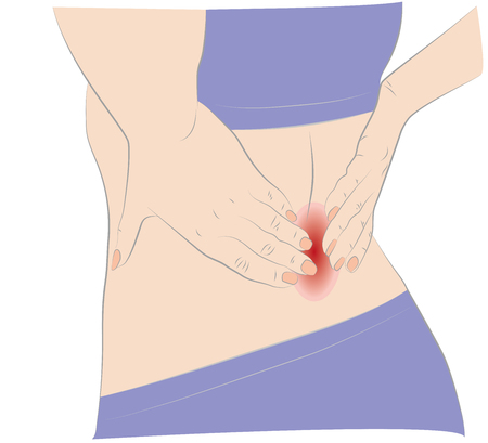 Health problem and back pain in the body of the man on white background. Red dots sign points of pain.のイラスト素材