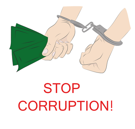 Hands in handcuffs. Stop corruption. Vector illustration.のイラスト素材