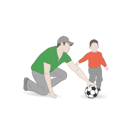 Father and son playing football. Father's day. Vector illustration.のイラスト素材