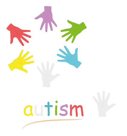Hands of different colors in a circle. Symbol of autism. Vector illustration.のイラスト素材