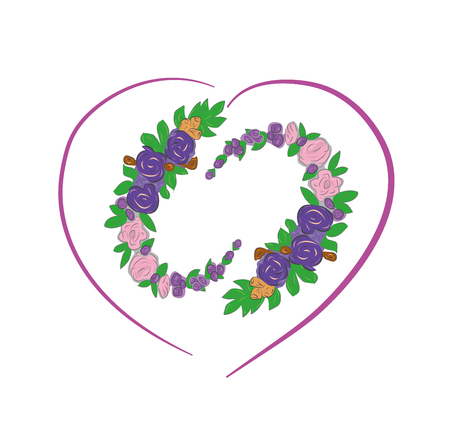 Composition of flowers in the heart. Valentine's Day. Vector illustration.のイラスト素材