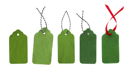 Gift tags of green colors. Sale labels. Price tags. Special offer and promotion. Store discount. Shopping time. Collection of green labels.の写真素材