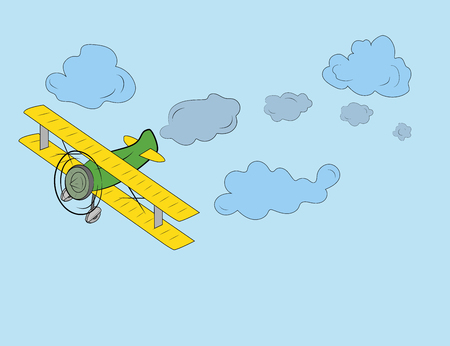 Plane flying in the sky, travel day, vector art and illustration.のイラスト素材