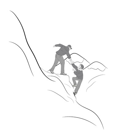 Hikers climbing on mountain.のイラスト素材