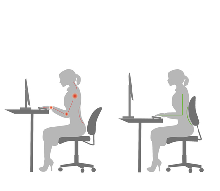 Correct sitting at a desk Vector illustration.のイラスト素材