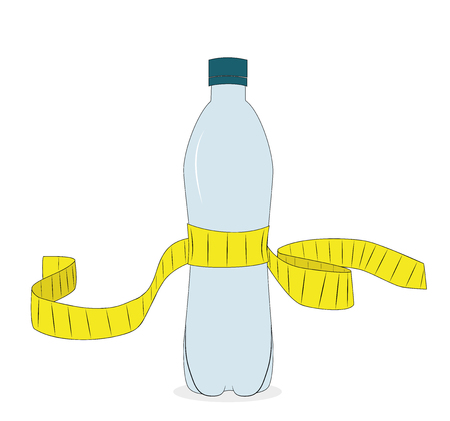 Yellow tape measure and water bottle. slimming concept vector illustration.のイラスト素材