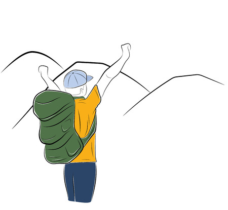 man tourist in the mountains. vector illustration.のイラスト素材