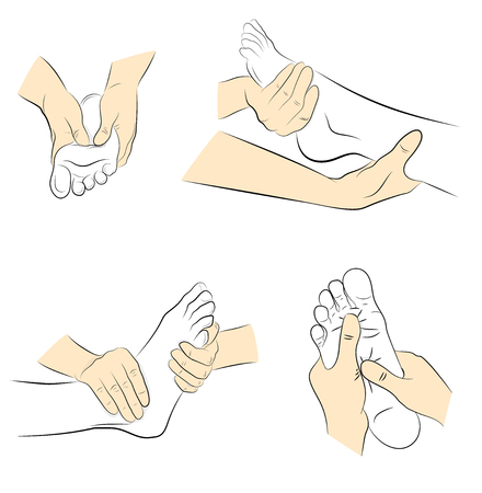 foot massage. hand movements for feet massage. medical recommendations. vector illustration.のイラスト素材