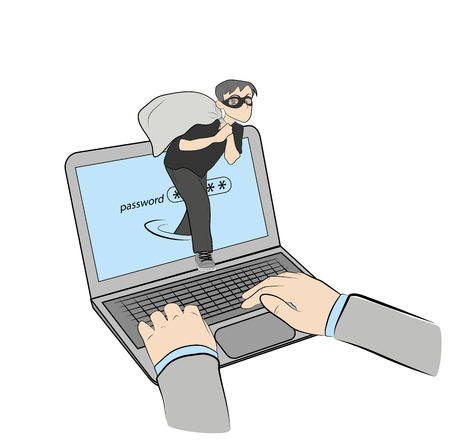 the person with the bag. theft in the network. vector illustration.のイラスト素材