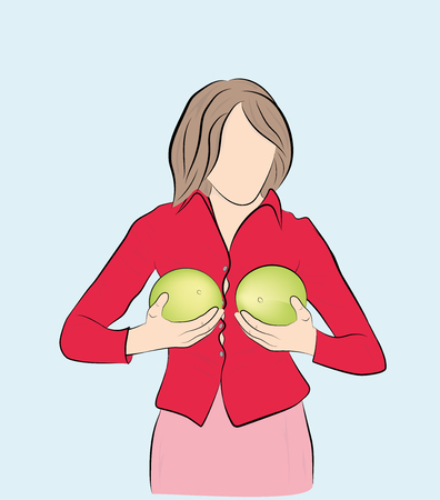 women hold fruits. Concept silicone breast and plastic surgery. vector illustration.のイラスト素材