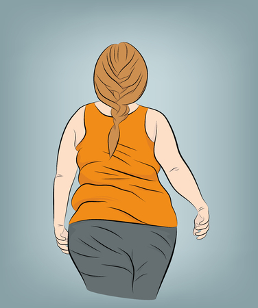 fat woman walks. back view. vector illustration.のイラスト素材