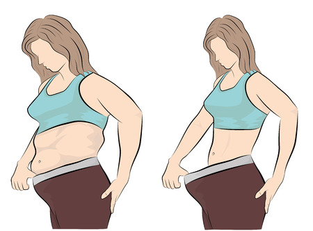 Woman's body before and after weight loss. vector illustration.のイラスト素材