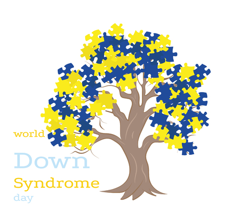 tree with puzzles color down syndrome. World Down Syndrome Day.のイラスト素材