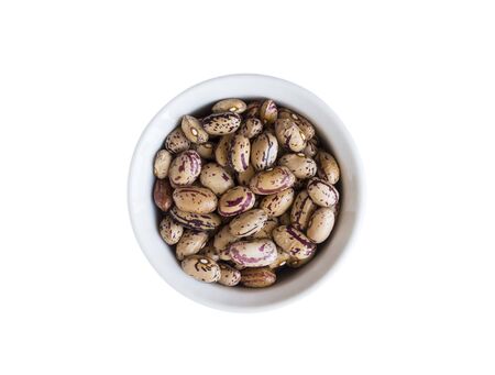 Kidney beans isolated on white background. Top view. Kidney beans in a wooden bowl isolated on white background. Kidney beans with copy space for text.の写真素材