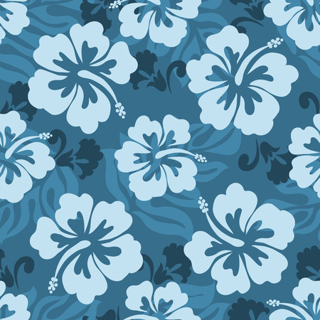 Seamless pattern of Hawaiian Hibiscus flowers and leaves のイラスト素材