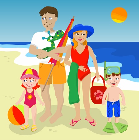 Family of four at the beach のイラスト素材