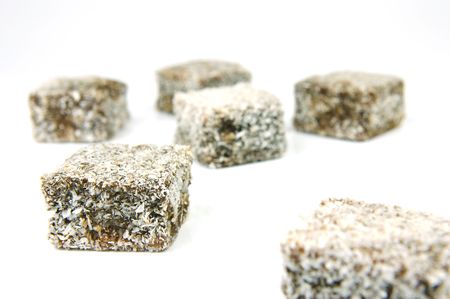 Lamingtons isolated against a white backgroundの写真素材