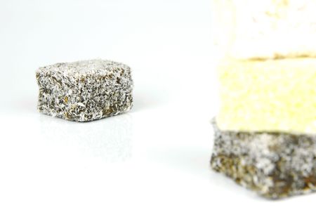 Lamingtons isolated against a white backgroundの写真素材