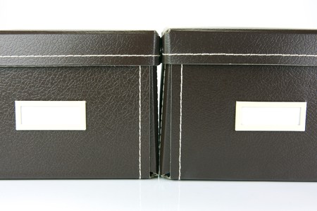 Brown stationery boxes isolated against a white backgroundの写真素材