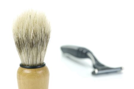 Shaving items isolated against a white backgroundの写真素材