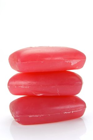 Bars of raspberry soap isolated against a white backgroundの写真素材