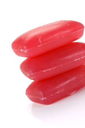 Bars of raspberry soap isolated against a white backgroundの写真素材