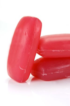 Bars of raspberry soap isolated against a white backgroundの写真素材