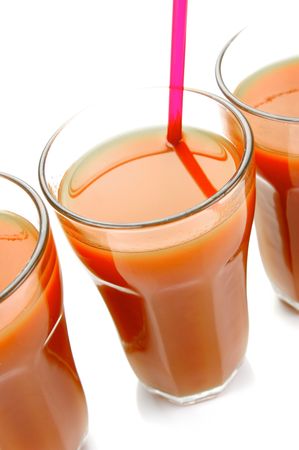 Tomato juice isolated against a white backgroundの写真素材