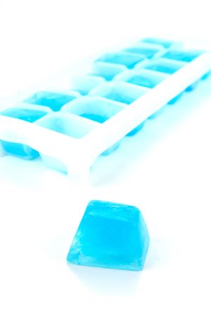 Blue ice blocks isolated against a white backgroundの写真素材