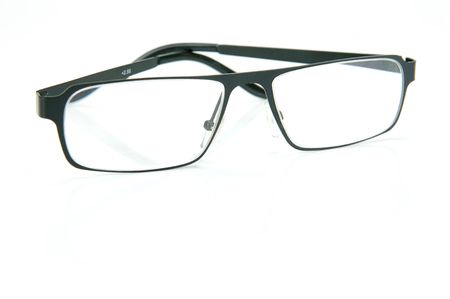 A pair of reading glasses isolated against a white backgroundの写真素材