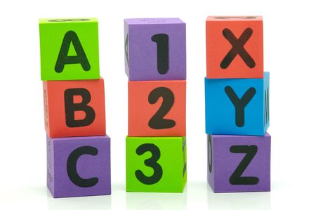 The letters and numbers abc 123 xyz isolated against a white backgroundの写真素材