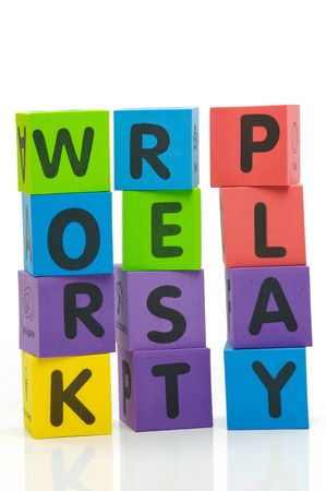 The words work rest and play isolated against a white backgroundの写真素材