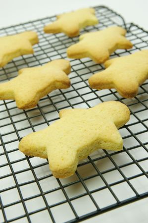 Cookies on a cooling rack isolated against a white backgroundの写真素材
