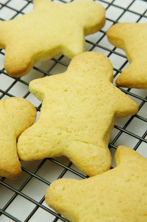 Cookies on a cooling rack isolated against a white backgroundの写真素材