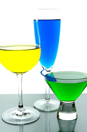 Cocktails backlit against a white backgroundの写真素材