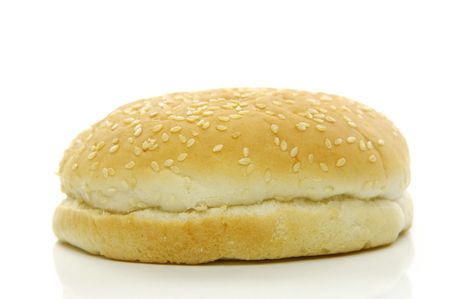 Fresh hamburger buns isolated against a white backgroundの写真素材