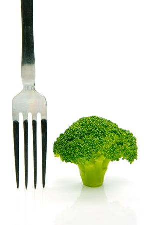 A head broccoli isolated against a white backgroundの写真素材