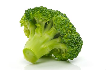 A head broccoli isolated against a white backgroundの写真素材