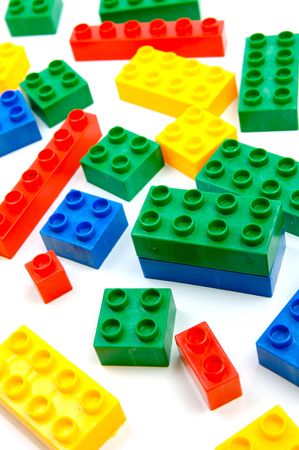 Toy building blocks isolated against a white backgroundの写真素材